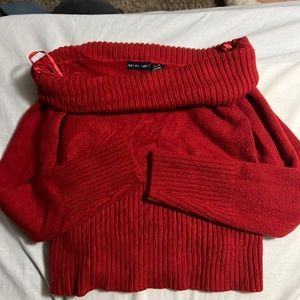 medium red , off the shoulder sweater